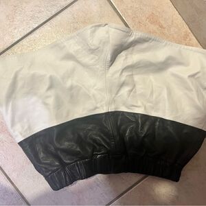 Porter Grey color block dress pants Leather Shorts abstract black & white runway